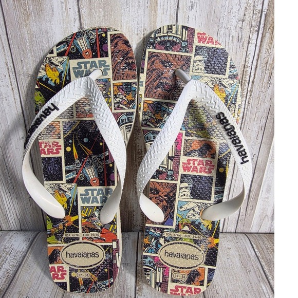 Havaianas Star Wars Comic Print Flip Flops Mens 6/7 Womens 8 Multicolor Rubber - Picture 2 of 5